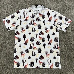 Waggle Desert Cactus Coyote Polo Shirt Mens Medium Gold‎ Canyon Short Sleeve